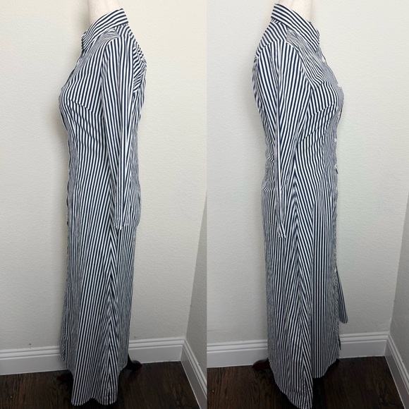 Dainty Jewells Blue‎ White Striped Half Sleeve Button Down Midi Dress - Picture 5 of 8